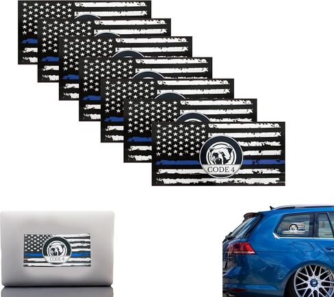 7 PCS Thin Blue Line Sticker - Code/4, Thin Line Flag Car Decal, Police Support Stickers - American Flag Thin Blue Line Decal for Cars, Trucks, Windows, Laptops in Saudi Arabia