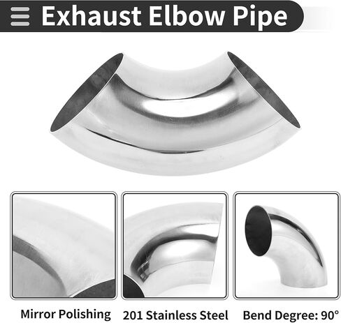 Motoforti 90 Degree Mandrel Bend Elbow Car Modified Exhaust Pipe Tubing Piping 3" Inch OD Thickness 1.2mm/18GA 76x185x1.2mm 201 Stainless Steel Silver Tone in Saudi Arabia