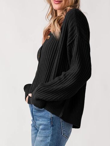 Saodimallsu Womens Henley Sweater Tops Fall Button Crew Neck Long Sleeve Trendy Loose Ribbed Knit Pullover Sweaters in Saudi Arabia