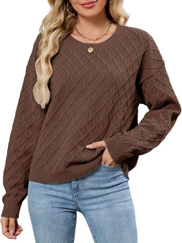 ZAFUL Women's Cable Knit Sweaters Trendy Fall Crewneck Long Sleeve Casual Loose Jumper Pullover Oversized Sweater Tops 2025 in Saudi Arabia