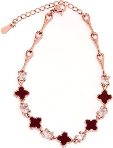 S925 Silver 14k Rose Gold Plated Clover Lucky Bracelet للنساء الأخضر/الأسود/الأبيض/الأحمر زهرة أربع أوراق أأس أساور ارتباط عصرية هدايا للمجوهرات للنساء in Saudi Arabia