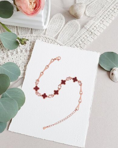 S925 Silver 14k Rose Gold Plated Clover Lucky Bracelet للنساء الأخضر/الأسود/الأبيض/الأحمر زهرة أربع أوراق أأس أساور ارتباط عصرية هدايا للمجوهرات للنساء in Saudi Arabia