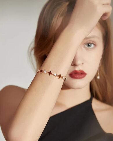 S925 Silver 14k Rose Gold Plated Clover Lucky Bracelet للنساء الأخضر/الأسود/الأبيض/الأحمر زهرة أربع أوراق أأس أساور ارتباط عصرية هدايا للمجوهرات للنساء in Saudi Arabia