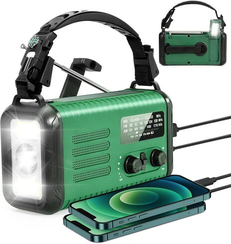 Emergency Hand Crank Weather Radio, 20000mAh / 74000mWh AM/FM/NOAA Solar Powered Radio with Phone Charger, LED Flashlight Reading Lamp Headphone Jack, SOS Alarm, Compass for Emergency Hurricane in Saudi Arabia