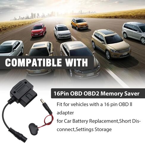 16pin OBD2 الذاكرة Saver AC/9V مركبة البطارية تناسب جميع واجهة OBD LL 16 دبوس ، و OBD II موصل الذاكرة توفير لاستبدال بطارية السيارة/قطع الاتصال/الإعدادات القصير in Saudi Arabia