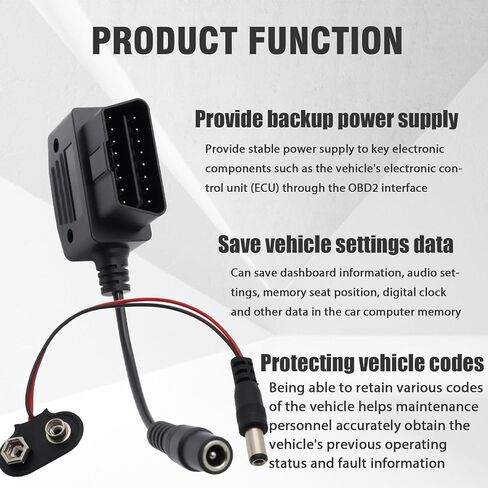 16pin OBD2 الذاكرة Saver AC/9V مركبة البطارية تناسب جميع واجهة OBD LL 16 دبوس ، و OBD II موصل الذاكرة توفير لاستبدال بطارية السيارة/قطع الاتصال/الإعدادات القصير in Saudi Arabia