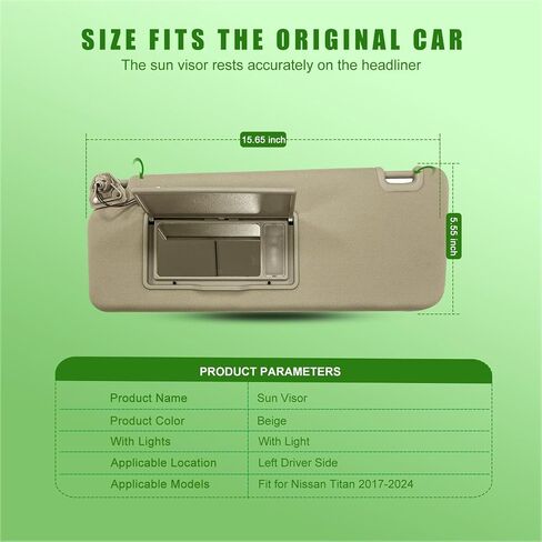 Sun Visor Fit for Nissan Titan 2017 2018 2019 2020 2021 2022 2023 2024 Replace 96401-EZ10 with Vanity Light/with Makeup Mirror (Beige (Left Driver Side)) in Kuwait