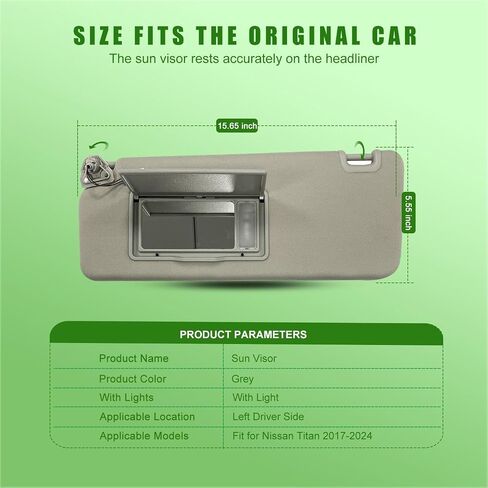 Sun Visor Fit for Nissan Titan 2017 2018 2019 2020 2021 2022 2023 2024 Replace 96401-EZ10 with Vanity Light/with Makeup Mirror (Beige (Left Driver Side)) in Kuwait