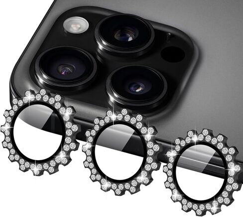 LUVI Compatible with iPhone 16 Pro Max / 16 pro Bling Camera Lens Protector Gear Design Diamond Individual Ring 9H Tempered Glass Clear Decorative Camera Cover Anti Scratch -Silver in Kuwait