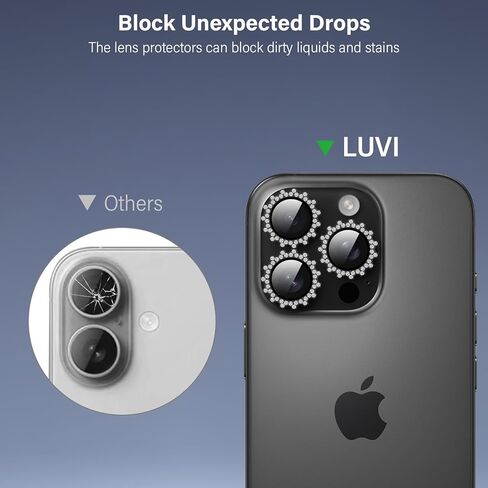 LUVI Compatible with iPhone 16 Pro Max / 16 pro Bling Camera Lens Protector Gear Design Diamond Individual Ring 9H Tempered Glass Clear Decorative Camera Cover Anti Scratch -Silver in Kuwait