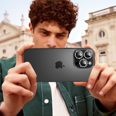 LUVI Compatible with iPhone 16 Pro Max / 16 pro Bling Camera Lens Protector Gear Design Diamond Individual Ring 9H Tempered Glass Clear Decorative Camera Cover Anti Scratch -Silver in Kuwait