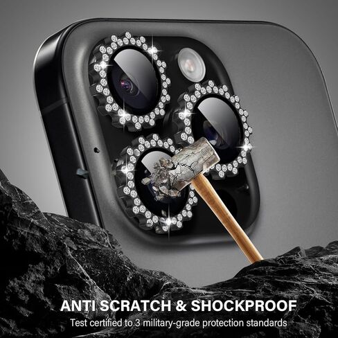 LUVI Compatible with iPhone 16 Pro Max / 16 pro Bling Camera Lens Protector Gear Design Diamond Individual Ring 9H Tempered Glass Clear Decorative Camera Cover Anti Scratch -Silver in Kuwait