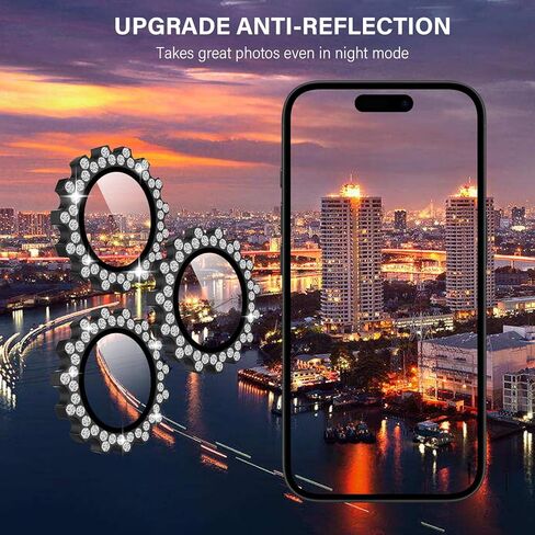 LUVI Compatible with iPhone 16 Pro Max / 16 pro Bling Camera Lens Protector Gear Design Diamond Individual Ring 9H Tempered Glass Clear Decorative Camera Cover Anti Scratch -Silver in Kuwait
