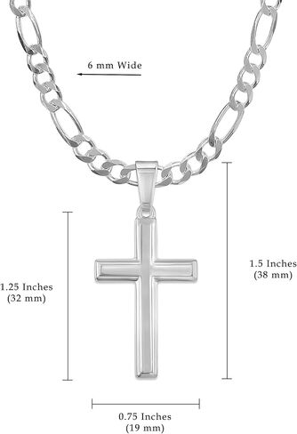 Mens Sterling Silver Traditional Cross Pendant with Italian Figaro Chain Necklace in Saudi Arabia