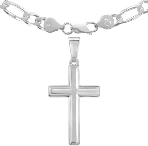 Mens Sterling Silver Traditional Cross Pendant with Italian Figaro Chain Necklace in Saudi Arabia