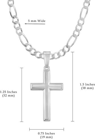 Mens Sterling Silver Traditional Cross Pendant with Italian Figaro Chain Necklace in Saudi Arabia