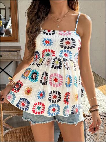 SHENHE Women's Maternity Summer Camisole Top Sleeveless Ruffle Flowy Babydoll Tank Pregnancy Boho Top in Saudi Arabia