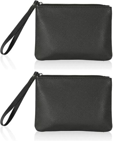 2 Pack Small Zipper Pouch Mini Makeup Bag for Purse Lipstick Cosmetic Travel Make Up Organizer for Women Essentials, Car Change Coin Holder 4.5 x 6.5 Clutch Stadium Approved Wristlet, Black in Saudi Arabia