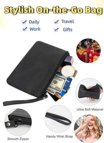 2 Pack Small Zipper Pouch Mini Makeup Bag for Purse Lipstick Cosmetic Travel Make Up Organizer for Women Essentials, Car Change Coin Holder 4.5 x 6.5 Clutch Stadium Approved Wristlet, Black in Saudi Arabia