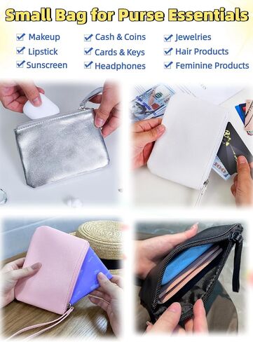2 Pack Small Zipper Pouch Mini Makeup Bag for Purse Lipstick Cosmetic Travel Make Up Organizer for Women Essentials, Car Change Coin Holder 4.5 x 6.5 Clutch Stadium Approved Wristlet, Black in Saudi Arabia