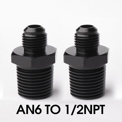 6AN Male to 1/2" NPT Adapter - Aluminum Straight Black Fitting (2-Pack) (AN6 TO 1/2NPT) in Saudi Arabia