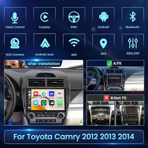 لسيارة Toyota Camry 2012-2014 Fuluku Android Car Stereo مع Carplay Wireless Android Auto، 10 بوصة تعمل باللمس راديو داش كيت GPS Navigation WiFi Bluetooth SWC Mirror Link، Mic Backup Camera in Saudi Arabia