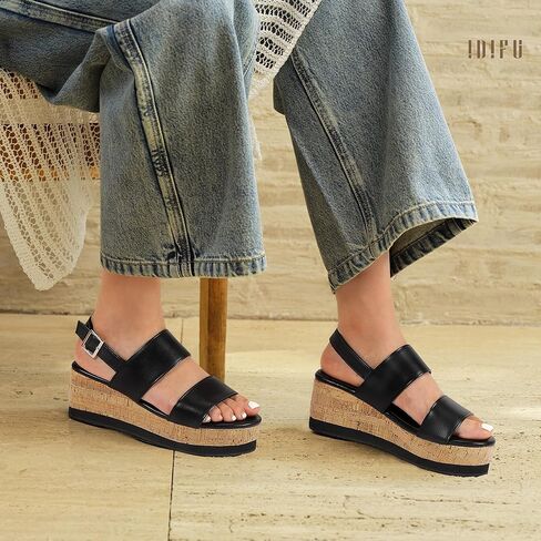 IDIFU Wedge Sandals for Women Slingback Elastic Strap with Adjustable Metal Buckle Comfortable Summer Platform Sandal Shoes in Saudi Arabia