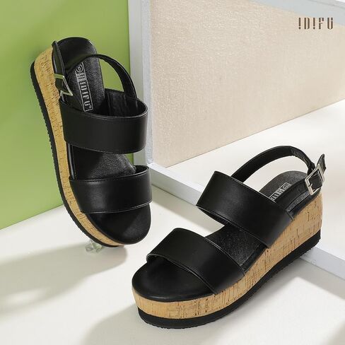 IDIFU Wedge Sandals for Women Slingback Elastic Strap with Adjustable Metal Buckle Comfortable Summer Platform Sandal Shoes in Saudi Arabia