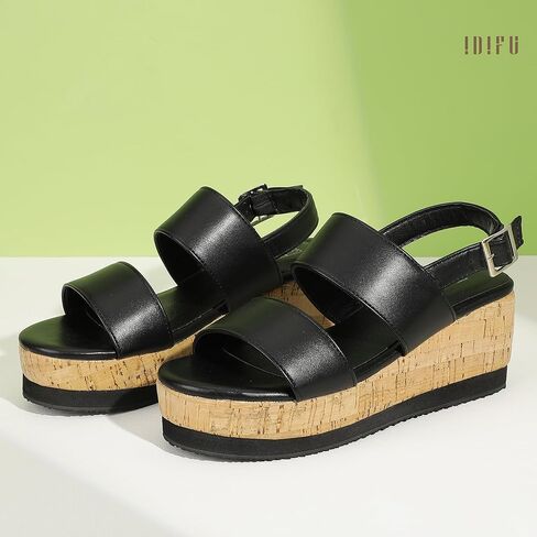 IDIFU Wedge Sandals for Women Slingback Elastic Strap with Adjustable Metal Buckle Comfortable Summer Platform Sandal Shoes in Saudi Arabia
