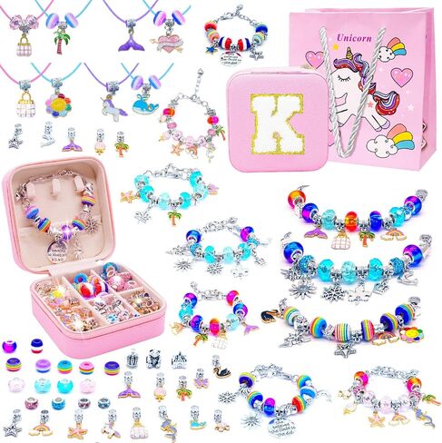 مجموعة Surehome Charm Bracelet Make For Girls 8-12 ، Art & Crafts for Ages 6-8 Kids Make Jewelry Make With Box Orial Perfect Perfect Perfections 7+ 9 10 11 year girls birthday stuff- in Kuwait