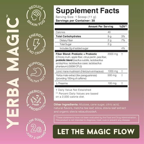 Yerba Mate Instant Tea Powder, 3-in-1 Super Drink - Clean Energy, Brain Fog Buster, and Gut Health Powered by Nootropics, Prebiotics and Probiotics | Yerba Magic Peach Mango 30 Servings in Kuwait