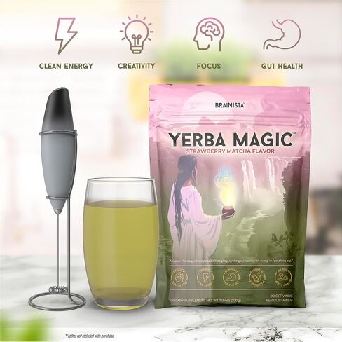 Yerba Mate Instant Tea Powder, 3-in-1 Super Drink - Clean Energy, Brain Fog Buster, and Gut Health Powered by Nootropics, Prebiotics and Probiotics | Yerba Magic Peach Mango 30 Servings in Kuwait