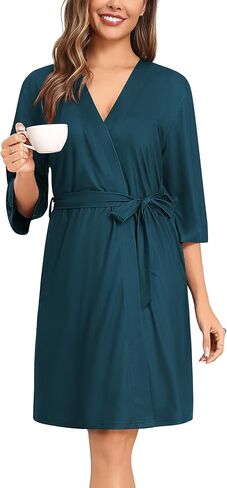 مجموعات ثوب نوم و ROBE SWOMOG للنساء المكون من 2 قطعة مثيرة من الدانتيل حزام بيجامات و 3/4 أكمام حمام مع جيوب in Saudi Arabia