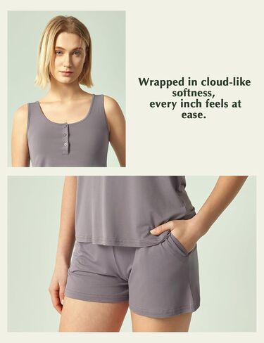 Gys Bamboo Viscose Women's Pajama مجموعات Tank Top مع شورتات 2 قطع صالة in Kuwait