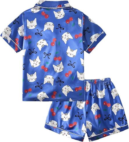 Yijiu Womens Silk Satin Pajama Sets Print Print Short Sleeve Wound Button Down Top and Shorts 2 قطعة PJS Lounge in Saudi Arabia