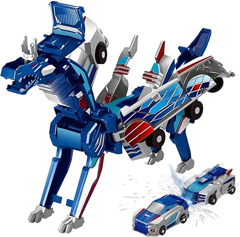 Dinosaur Transformer Car Toy，Automatic Transformer Toy Collision Transforming Car，Cars That Turn Into Dinosaur，for Car Transformer Dinosaur Toys Boys and Girls (Blue Dragon) in Kuwait