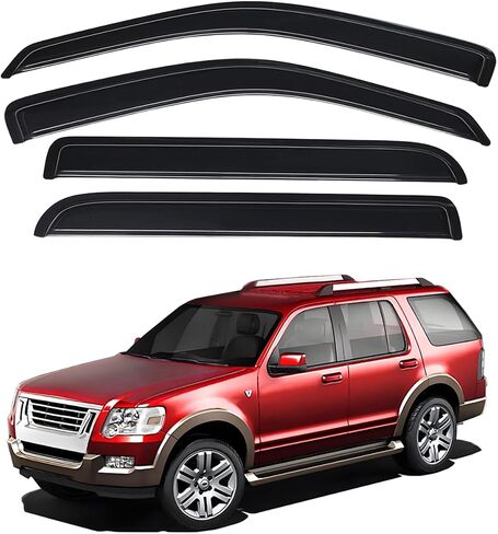 Lightronic Extra Durable Outside Mount Auto Vent Window Visor, Fits 2002-2010 Ford Explorer (4-Door) & Mercury Mountaineer, UV Protection Rain Guard, Original Wind Deflector, Dark Smoke, 4-Pcs in Saudi Arabia