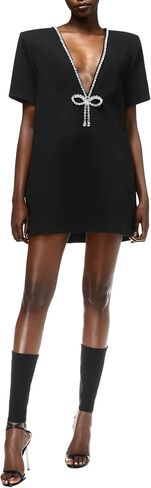 AREA Crystal Bow V-Neck T-Shirt Dress in Saudi Arabia