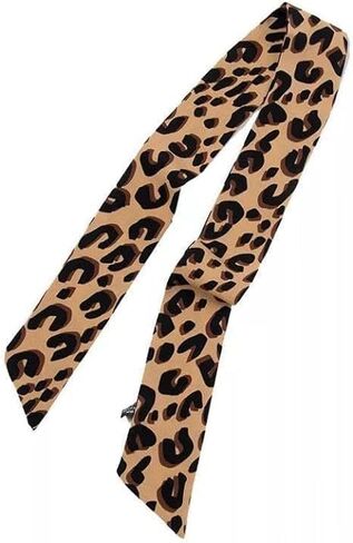 Brown Leopard Neck Tie, Women's Fashion Scarves Chic Skinny Scarf Hairband Stylish Purse Scarf Leopard Accessory, Elegant Silk Feeling Head Scarf in Saudi Arabia