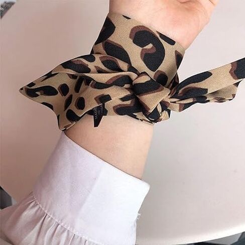 Brown Leopard Neck Tie, Women's Fashion Scarves Chic Skinny Scarf Hairband Stylish Purse Scarf Leopard Accessory, Elegant Silk Feeling Head Scarf in Saudi Arabia