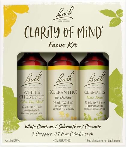 Bach Original Flower Remedies, مجموعة وضوح العقل، للتركيز واليقظة (تركيبة خالية من الكحول)، خلاصة الزهور الطبيعية المثلية، نباتي، 3 × 10 مل قطارات in Kuwait