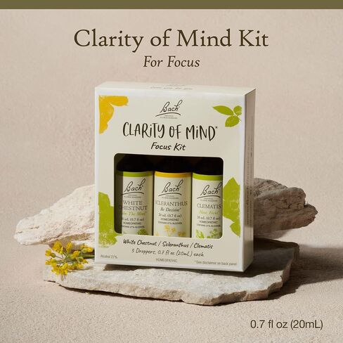 Bach Original Flower Remedies, مجموعة وضوح العقل، للتركيز واليقظة (تركيبة خالية من الكحول)، خلاصة الزهور الطبيعية المثلية، نباتي، 3 × 10 مل قطارات in Kuwait