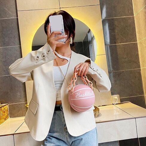 Basketball Shape Shoulder Bag, PU Leather Cute Fashionable Round Handbag for Women Girls, Suitable for Traveling in Kuwait