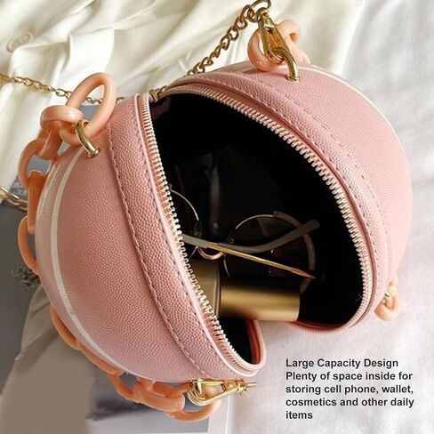 Basketball Shape Shoulder Bag, PU Leather Cute Fashionable Round Handbag for Women Girls, Suitable for Traveling in Kuwait