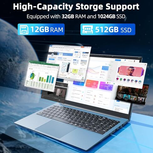 15.6 Inch Laptop 8GB DDR4 256GB SSD, Laptops with Celeron J4105 Processor(Up to 2.5GHz), 5000mAh, 2.4/5.0G WiFi, Webcam, Mini HDMI, USB 3.0, Bluetooth 5.0 in Saudi Arabia