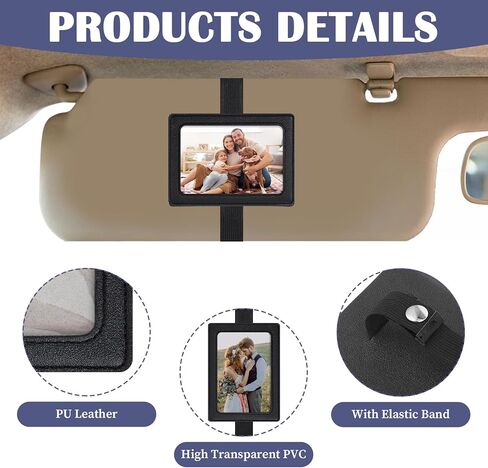 Car Picture Holder Black Leather Sunglasses Visor Clip for Photo Car Visor Clip Frame with Elastic Strap Personalized in Saudi Arabia