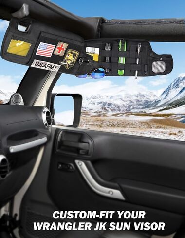 Joytutus Car Sun Visor منظم متوافق مع Wrangler JK 2010-2018 ، غلاف تخزين الحجارة الجانبي للركاب تكتيكيًا ، مع حقيبة تخزين الحاجز المتشابك ، مع سحاب صافي متعدد الجبال in Kuwait