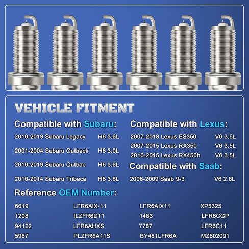 Iridium Spark Plugs 6 Pack 6619 LFR6AIX-11 يناسب 2005-2015 Toyota Tacoma Camry Avalon 4runner FJ Cruiser Highlander RAV4 Sienna Tundra Venza 3.5L 4.0L & 2007-2015 LEXUS RX350 ES350 3.5L 3.5L in Saudi Arabia