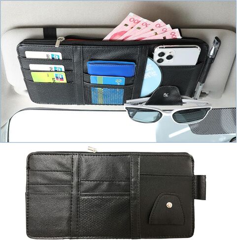 Augeny Car Sun Visor Organizer ، حامل حقيبة بوش جيب من الجلد متعددة الجيبات مع سستة ، وملحقات داخلية للسيارة لسيارة SUV SUV Sun Visor Bag (Pink) in Saudi Arabia