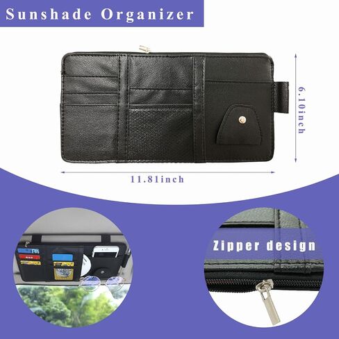 Augeny Car Sun Visor Organizer ، حامل حقيبة بوش جيب من الجلد متعددة الجيبات مع سستة ، وملحقات داخلية للسيارة لسيارة SUV SUV Sun Visor Bag (Pink) in Saudi Arabia